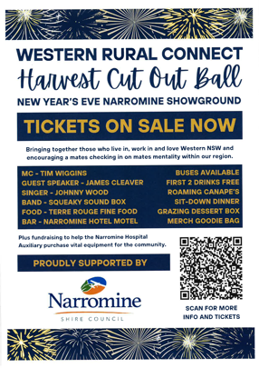 Western Rural Connect HARVEST CUT OUT BALL, Narromine New Year's Eve